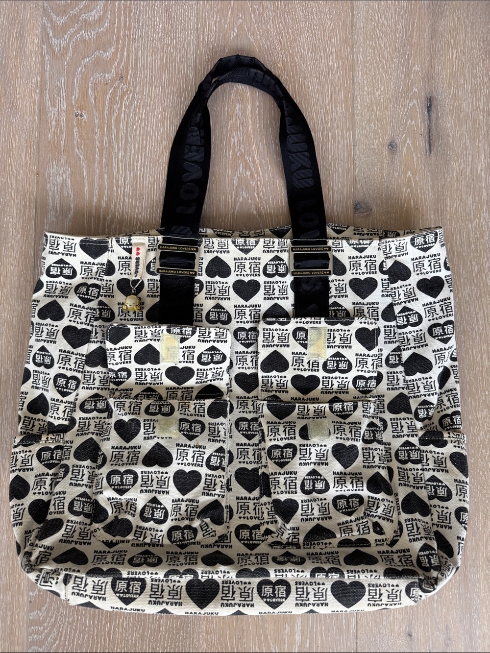 Harajuku Lovers by Gwen Stefani Vintage Y2K Canvas Tote Bag in Black & Cream. - Picture 2 of 10